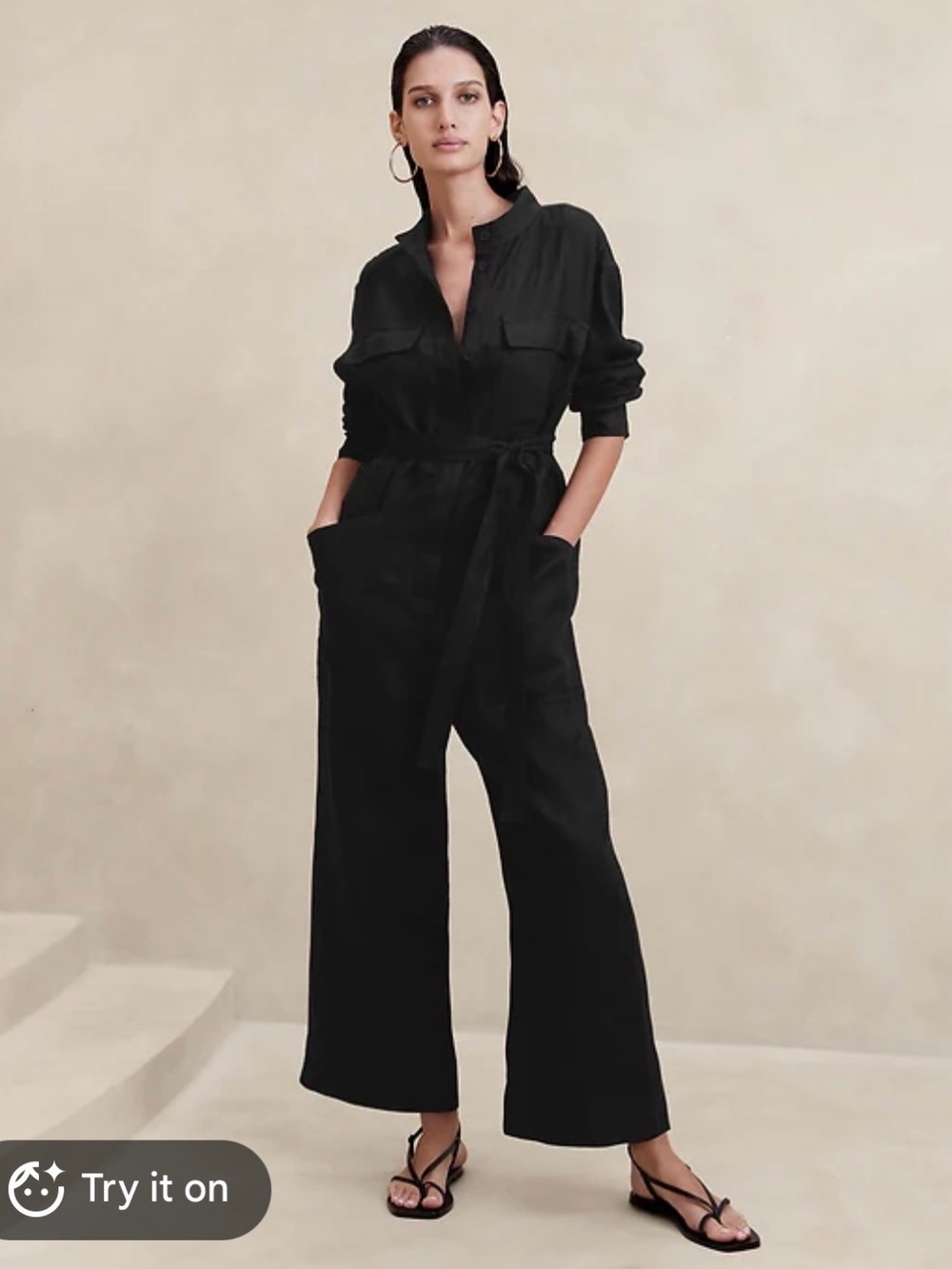 Banana Republic Lisa Linen Black Jumpsuit Size L